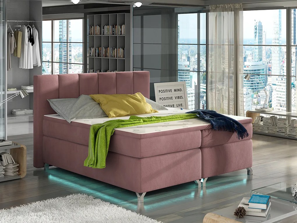 Letto matrimoniale boxspring Malindi - 160 x 200 cm , Tessuto pregiato rosa