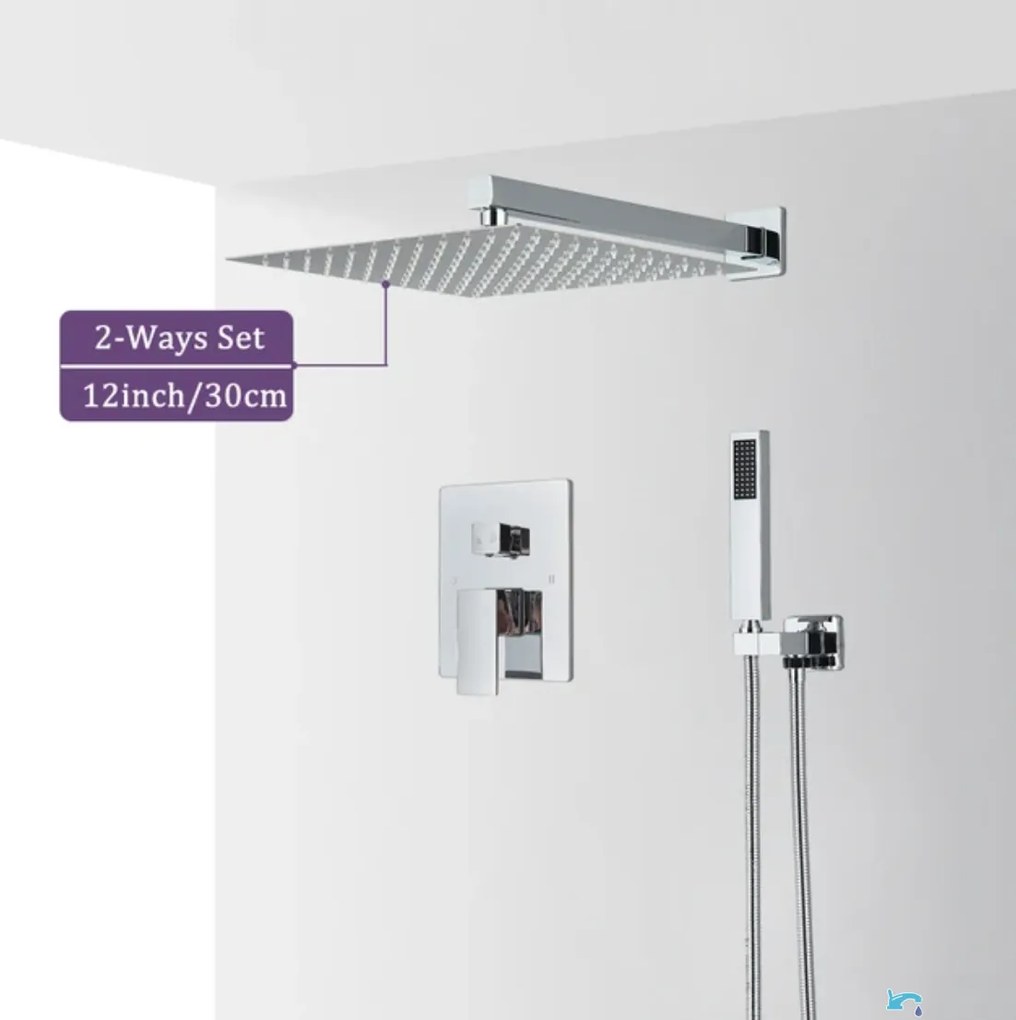 Pannello doccia da incasso EYN PT04042 in ottone con LED, getti multipli e più finiture — Senza uscita inferiore — 30 cm
