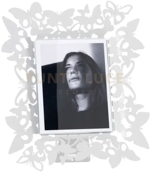 Portafoto di design farfalloso verticale bianco marmo in ferro e po...