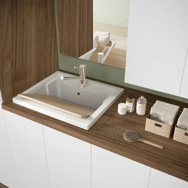 Mobile lavatoio bianco 71x65 cm con ante e vasca in resina Wanda