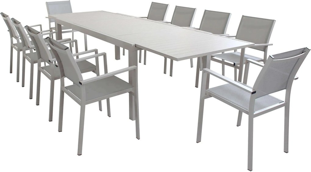 DEXTER - set tavolo in alluminio cm 200/300 x 100 x 74 h con 10 poltrone Venus