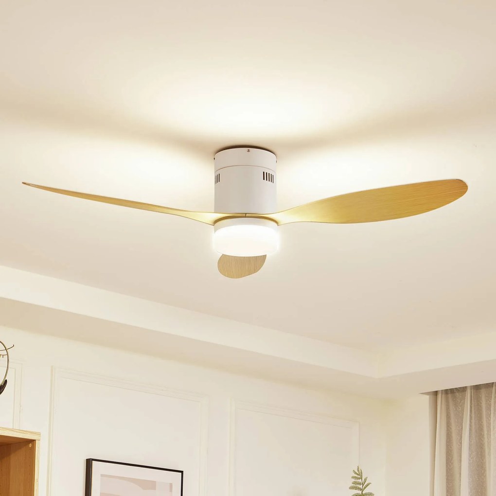 Lucande LED ventilatore da soffitto Kayu, bianco, DC, silenzioso, 132 cm Kayu, Bianco / Opale, Soggiorno / Sala da pranzo, Plastica, Moderno