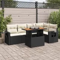 Set Divano da Giardino 6 pz con Cuscini Nero in Polyrattan 3327150