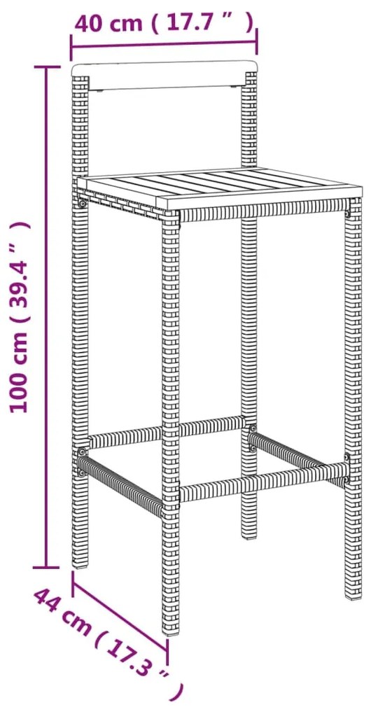 Set Bar Giardino 9 pz Nero Polyrattan e Legno Massello Acacia