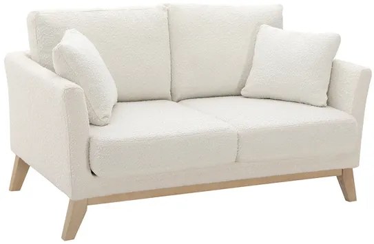 Divano scandinavo 2 posti sfoderabile bianco effetto lana bouclé e base legno OSLO