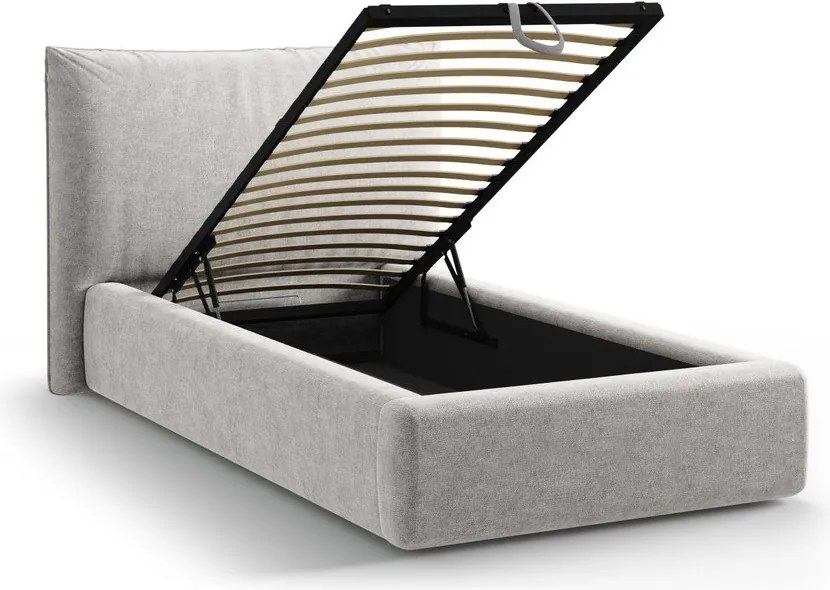 Letto singolo imbottito grigio chiaro con contenitore con rete inclusa 90x200 cm Kaelle – Micadoni