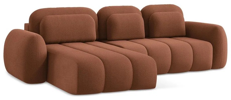 Divano angolare color terracotta allungabile/con contenitore (con penisola a sinistra/con chaise lounge) con rivestimento in bouclé Pele – Makamii