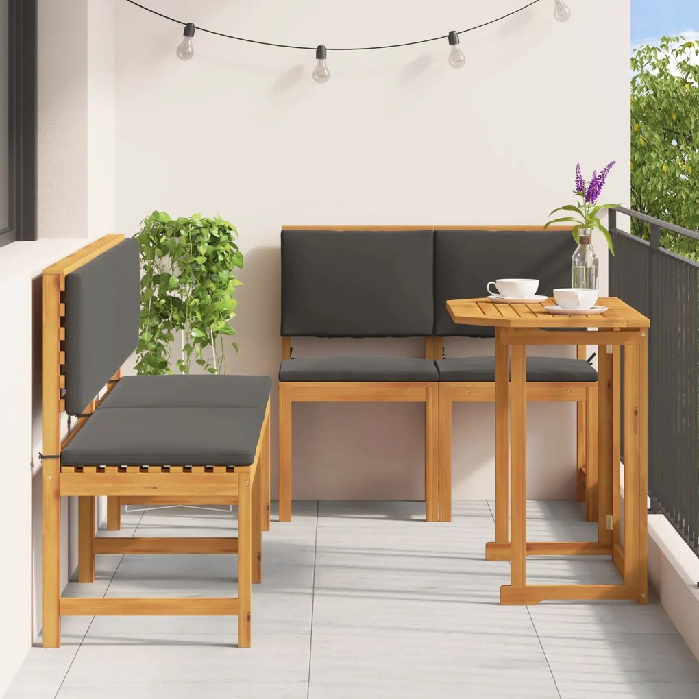 Set da pranzo per il giardino a 5 pezzi con cuscini in legno massiccio di acacia