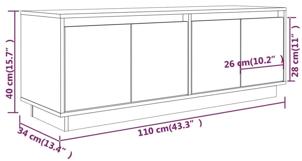 Mobile Porta TV Bianco 110x34x40 cm in Legno Massello di Pino