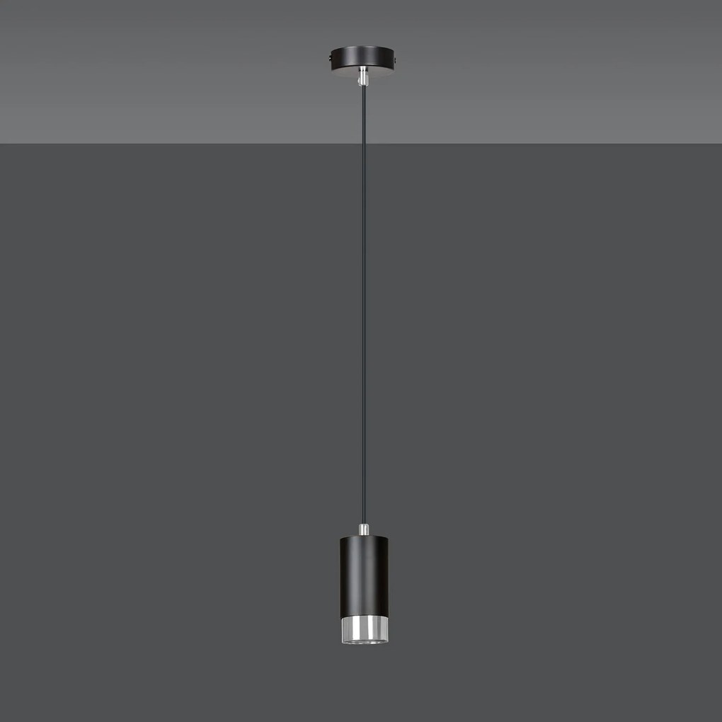 Sospensione Moderna 1 Luce Ivar A Cilindro In Acciaio Nero E Cromo