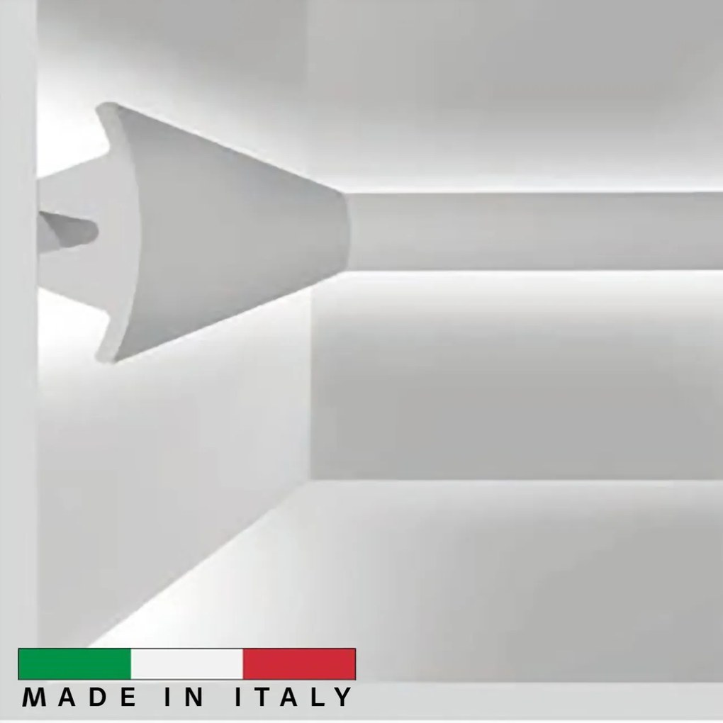 Cornice Pitturabile Bidirezionale Stondata da 2 metri per Strisce LED a parete Variante Lunghezza 2 Metri