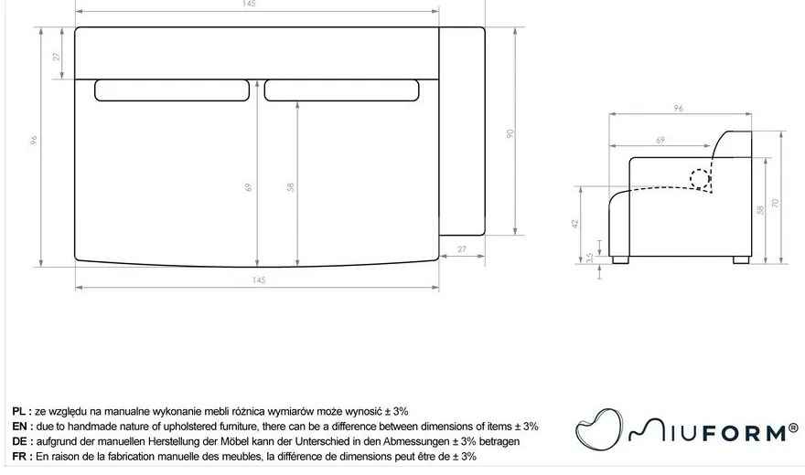 Divano componibile verde (con penisola a destra) Flex Felix – Miuform