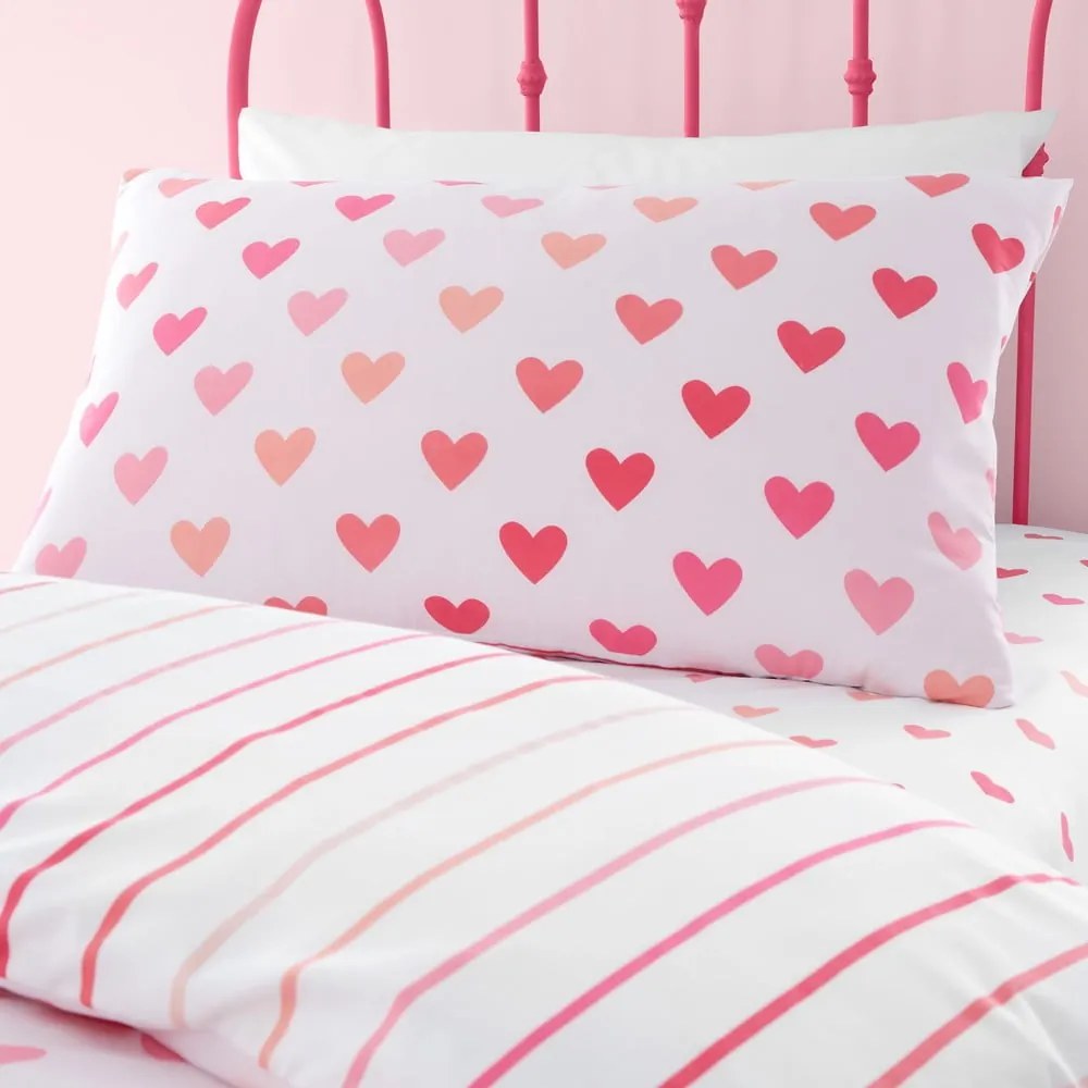 Biancheria da letto singola per bambini a quattro pezzi 135x200 cm So Soft Hearts and Stripes - Catherine Lansfield