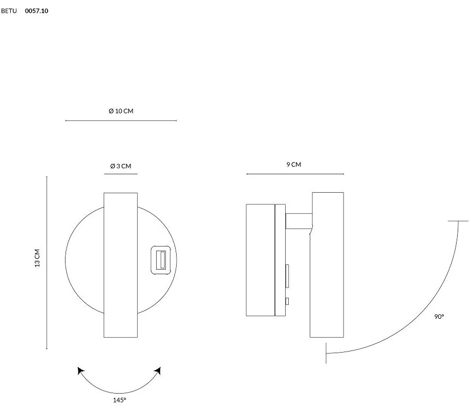 Betu applique lamp 2w usb