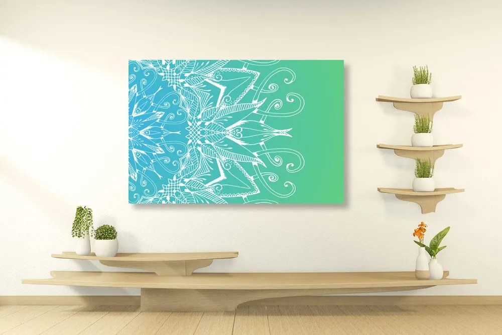 Quadro su tela – Mandala bianco su sfondo verde acqua