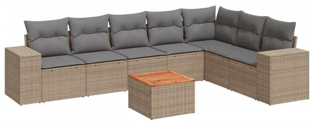 Set divano da giardino 8 pz con cuscini beige in polyrattan