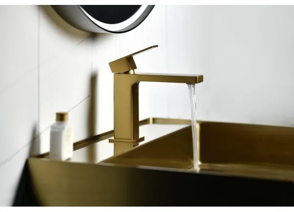Sapho - Miscelatore per lavabo CUBEMIX 15 cm, finitura oro opaco