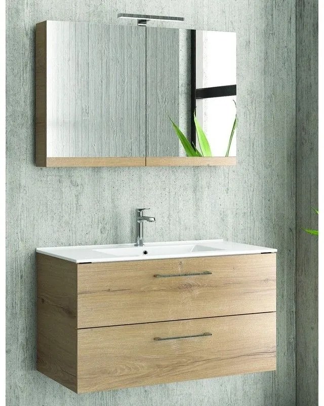 Kamalu - mobile bagno 90 cm lavabo incasso e due cassetti nel-90