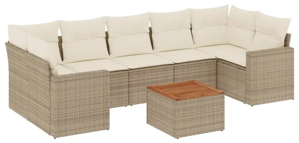 Set divano da giardino 8 pz con cuscini beige in polyrattan