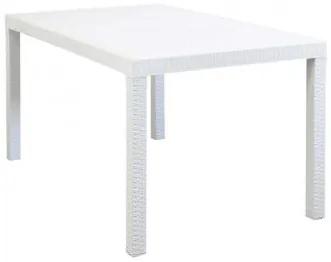 Tavolo Rettangolare Houston con Struttura in Plastica Stile Wicker, 150x90, Bianco