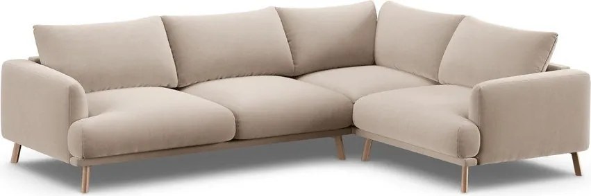 Divano angolare beige (con penisola a destra/a L) con rivestimento in velluto Naomi – Micadoni