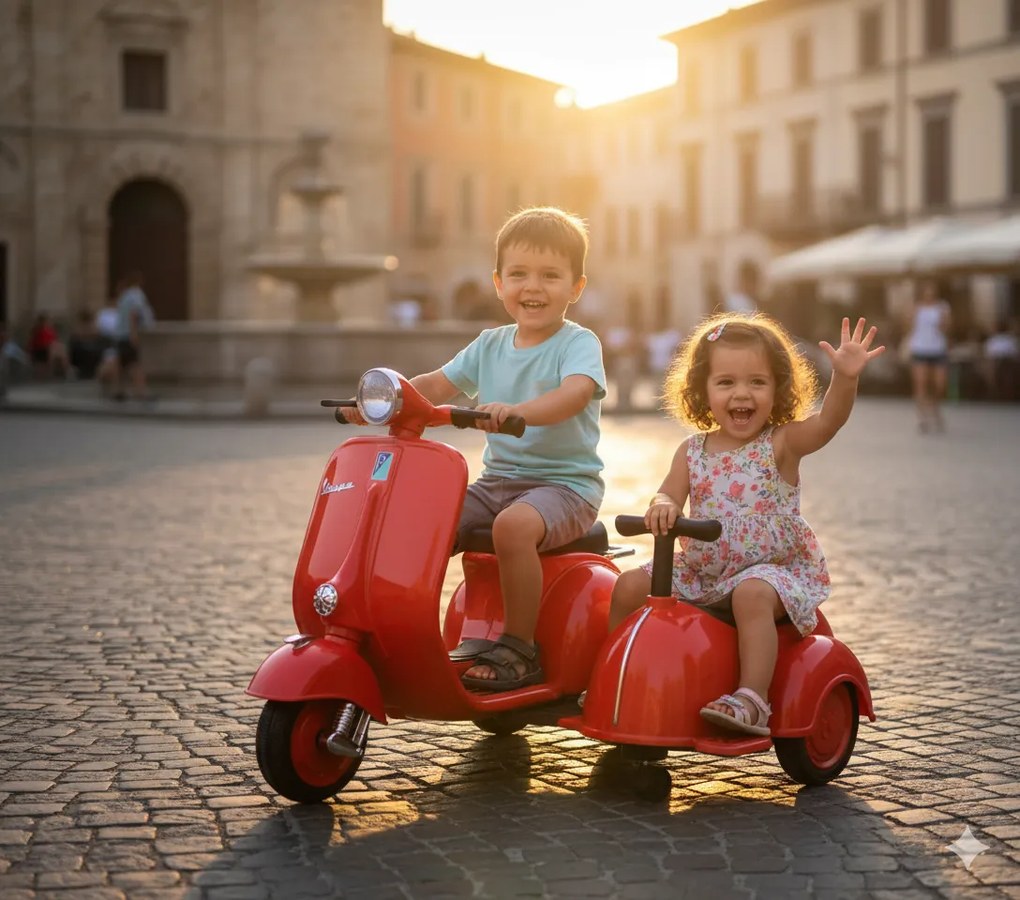 Piaggio Vespa con Sidecar Small Elettrica 6V per Bambini Rossa...