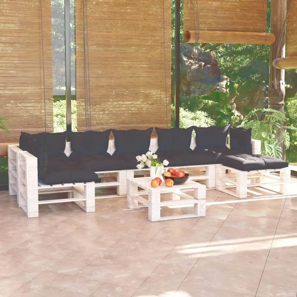 Set divani da giardino pallet 8 pz con cuscini in legno di pino