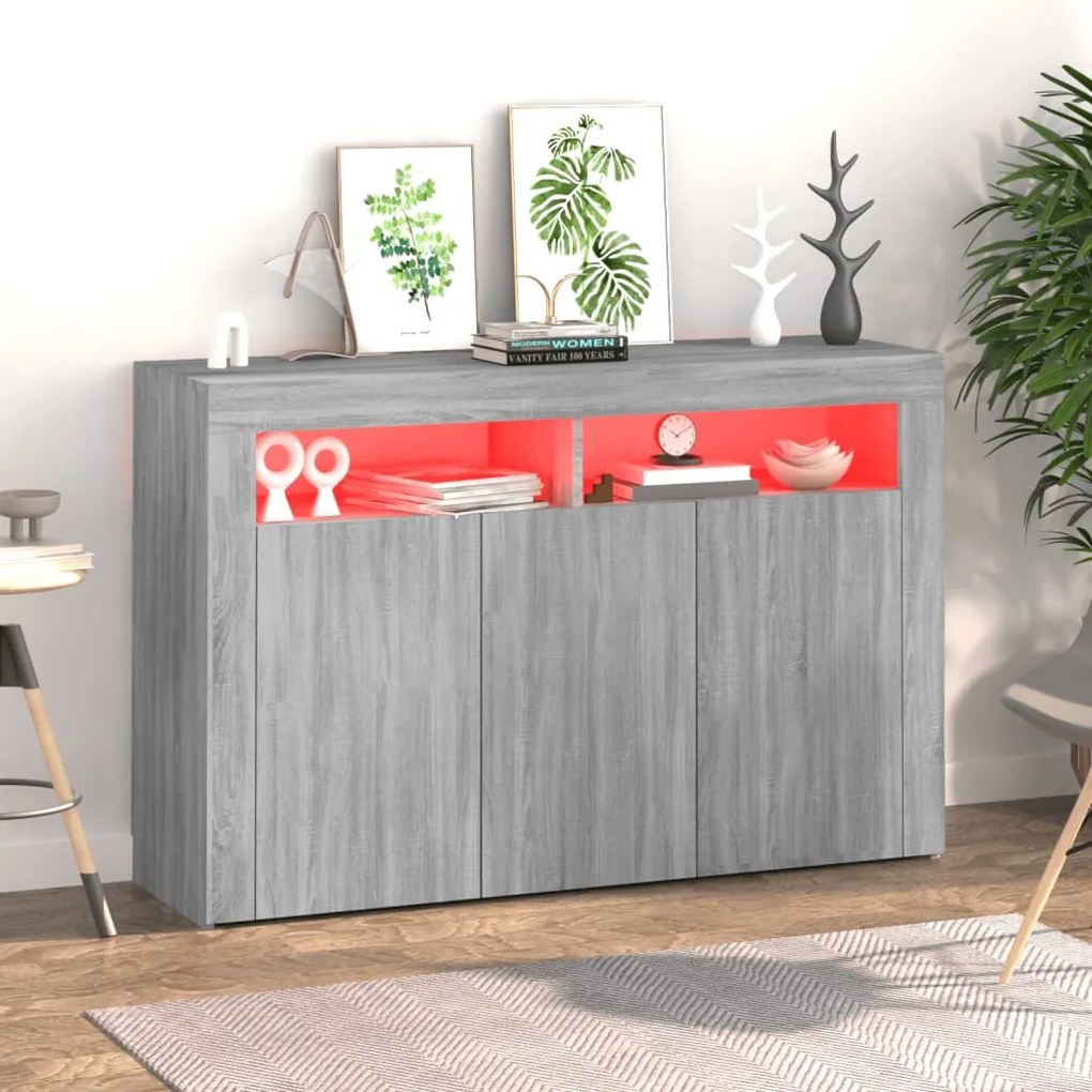 Credenza con luci led grigio sonoma 115,5x30x75 cm