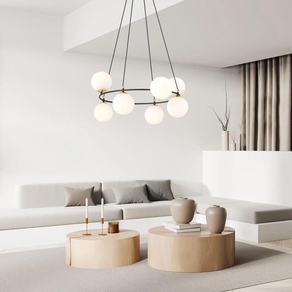 Lampadario a Sospensione AZURA 8 OPAL Colore del corpo Nero e Bianco