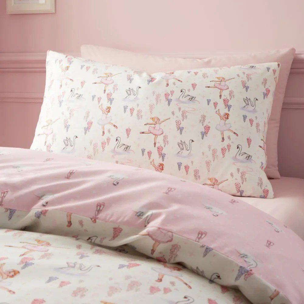 Set copripiumino e federa da bambini bianco e rosa in cotone per letto matrimoniale 200x200 cm Ballerina – Belle &amp; Boo