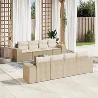 Set Divano da Giardino 9 pz con Cuscini Beige in Polyrattan 3222347