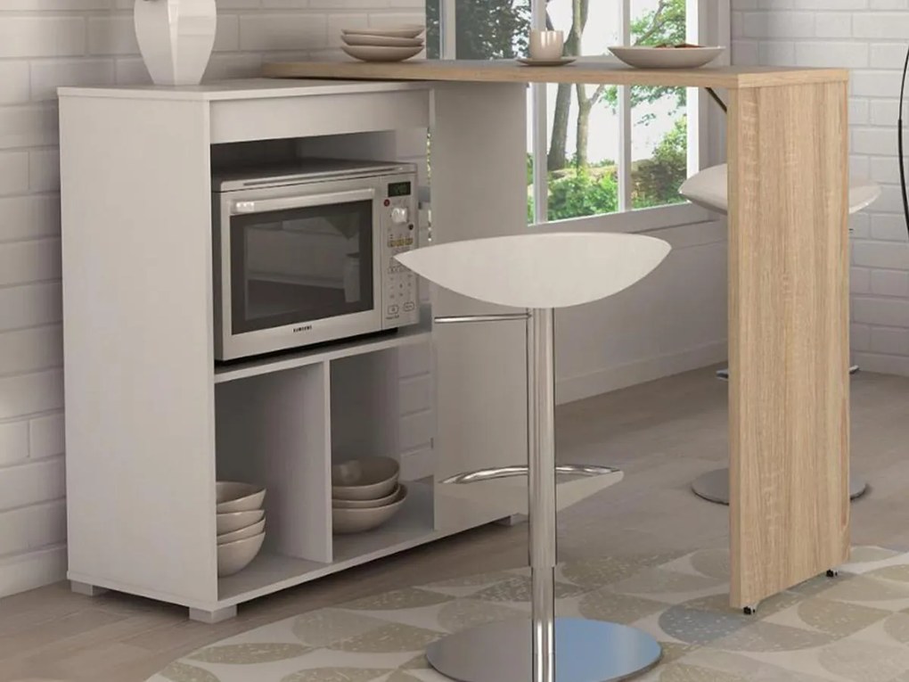 Mobile da bar girevole Bianco e Rovere - SATURNE
