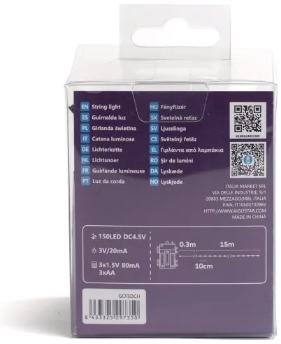 Aigostar - Catena LED esterna 150 LED, 8 funzioni, 15,3m, IP44, bianco freddo