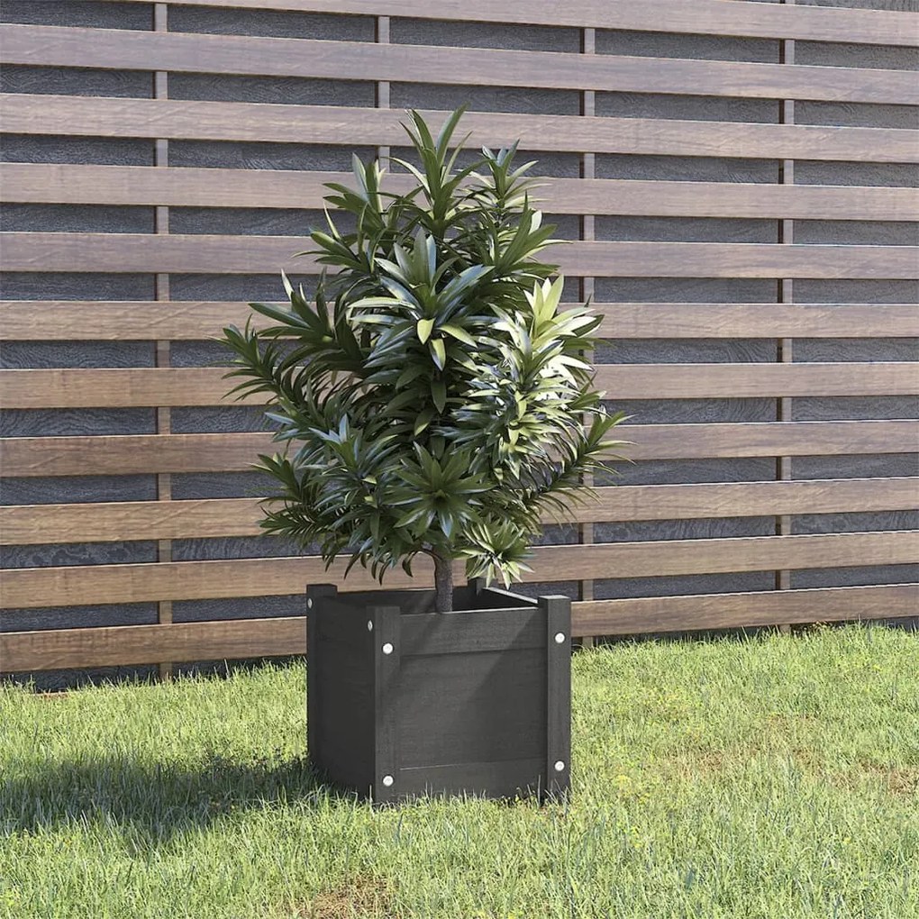 Fioriera Da Giardino Grigia 31x31x31 Cm Legno Massello Di Pino /