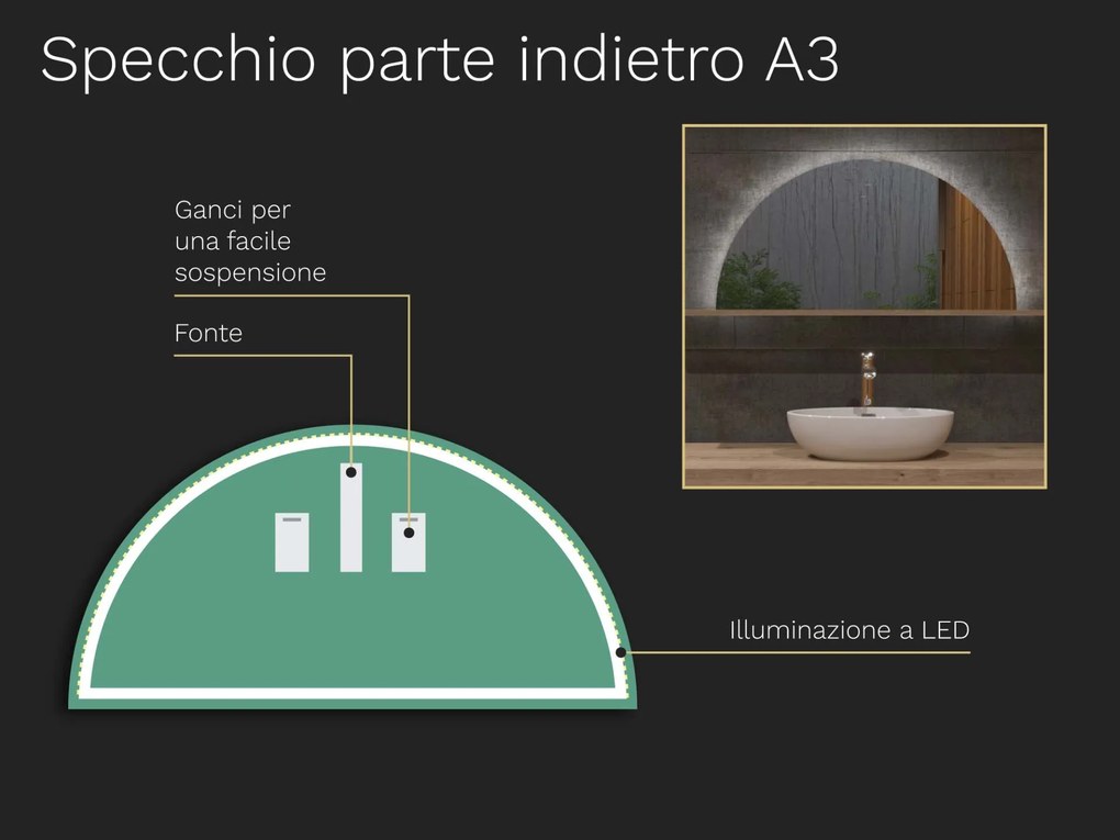 Specchio atipico con illuminazione a LED A3 50x10