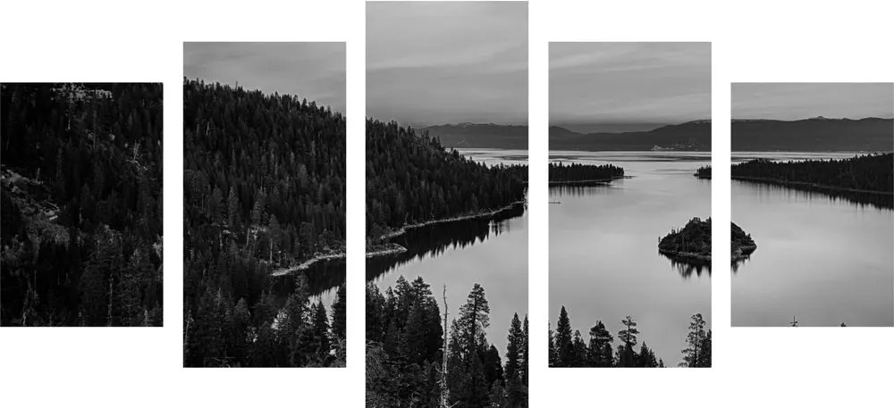 Quadri 5 pezzi – Lago al tramonto in bianco e nero