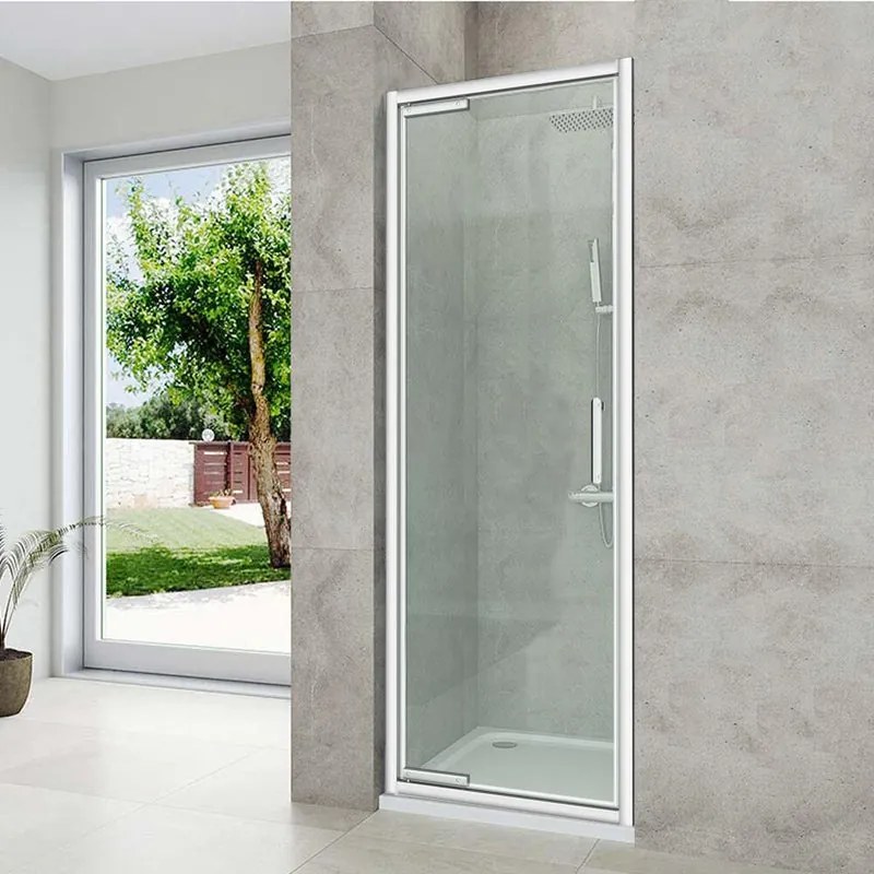 Porta doccia battente Easy L 80 x H 190cm, Sp. 6 mm in vetro vetro senza finitura / trasparente profilo cromo