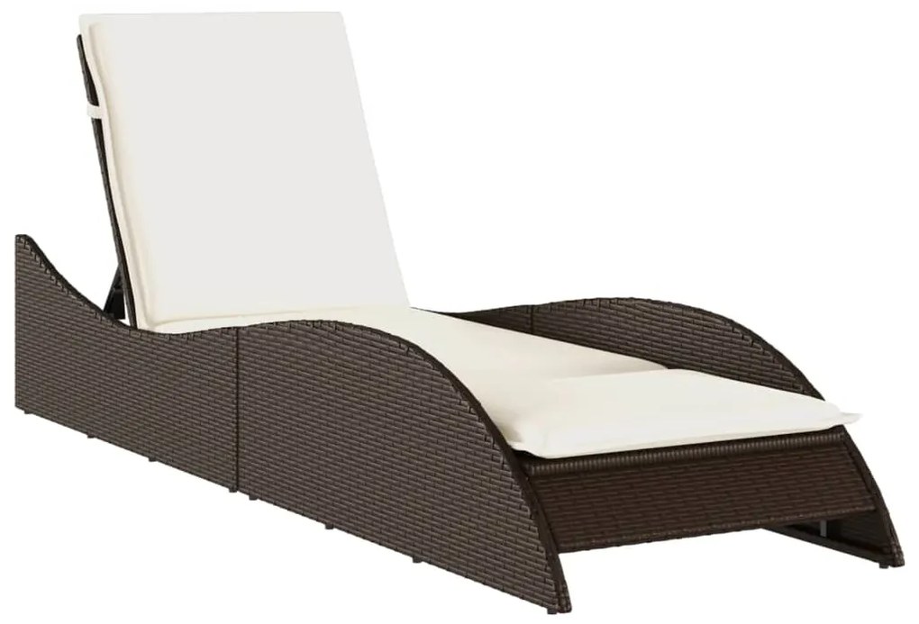 Lettino prendisole con cuscino marrone 60x205x73 cm polyrattan