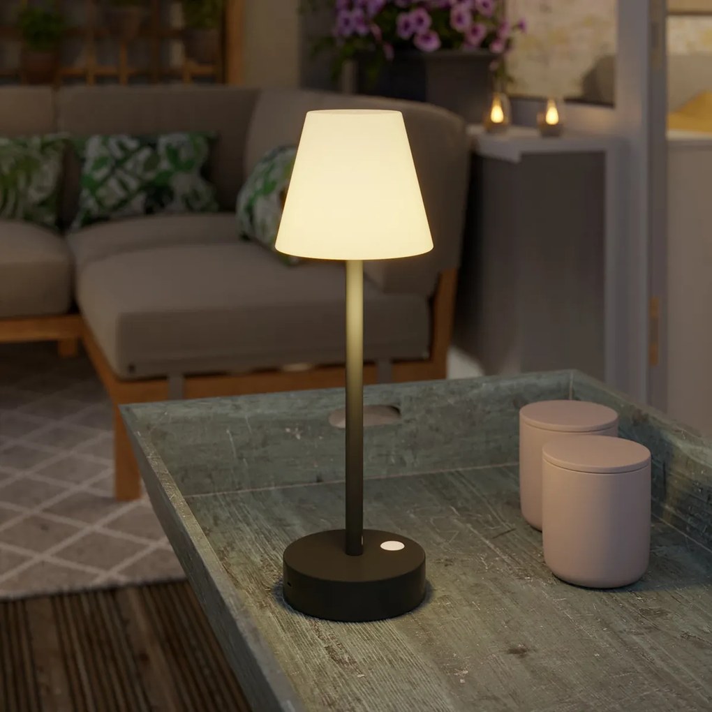 Lampada da tavolo grigio scuro con LED ricaricabile con dimmer touch - Renata