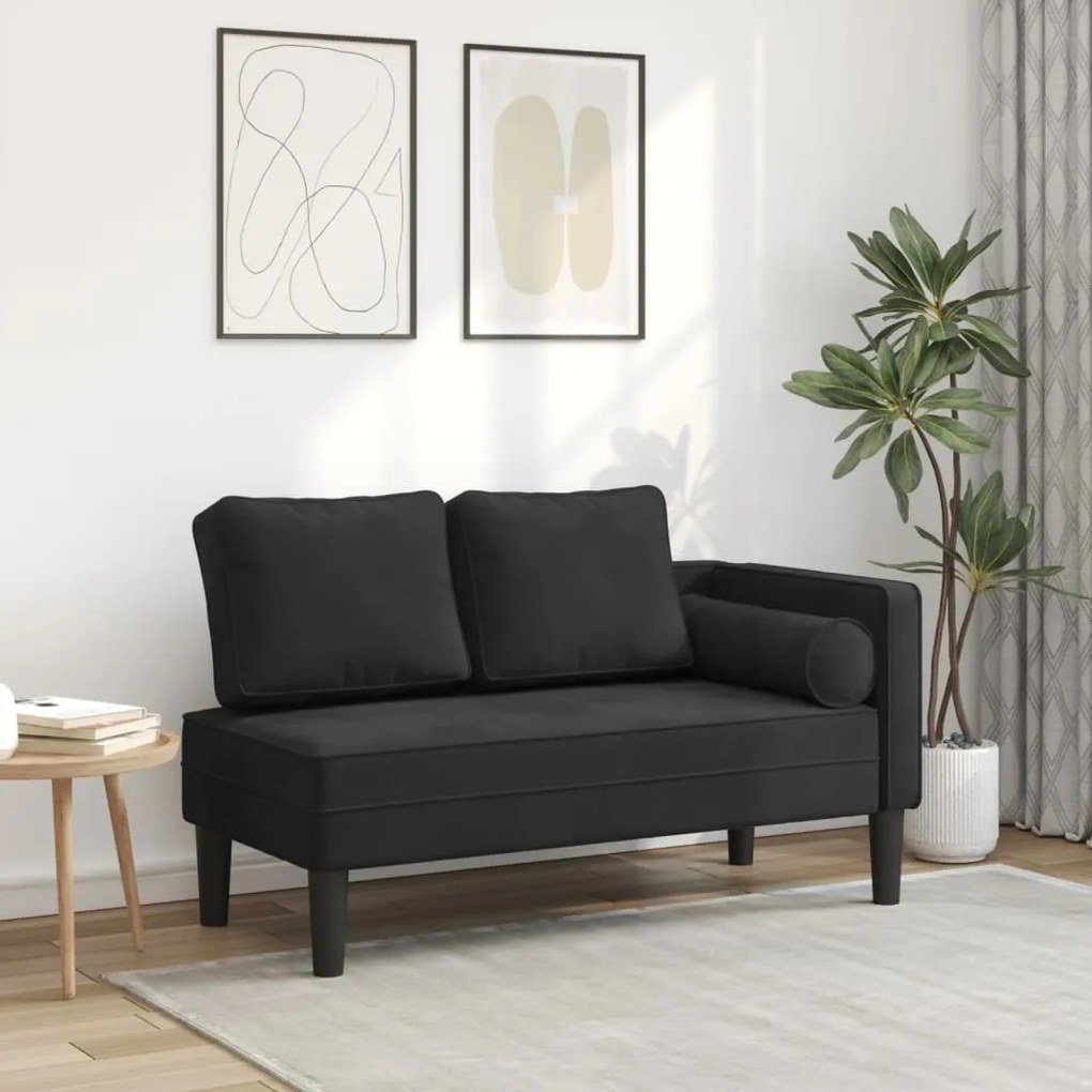 Chaise Lounge Con Cuscini Nero İn Velluto /