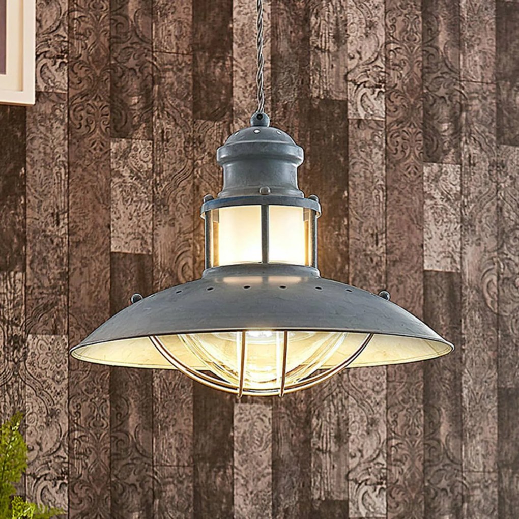 Lampada a sospensione Lindby Louisanne, Ø 35 cm, grigio, metallo, vetro