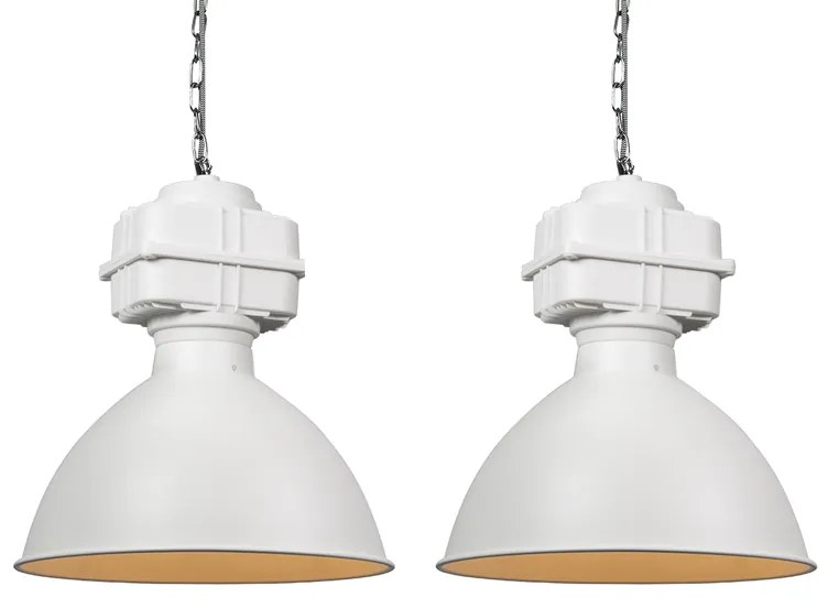 Set di 2 lampade a sospensione industriali piccole bianco opaco - Sicko