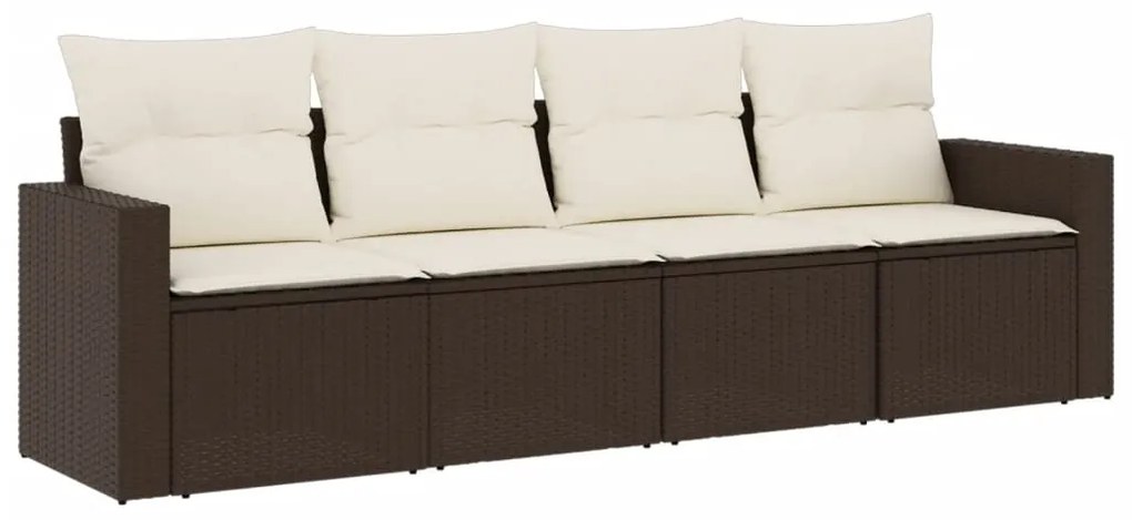 Set Divano da Giardino 4 pz con Cuscini Marrone in Polyrattan