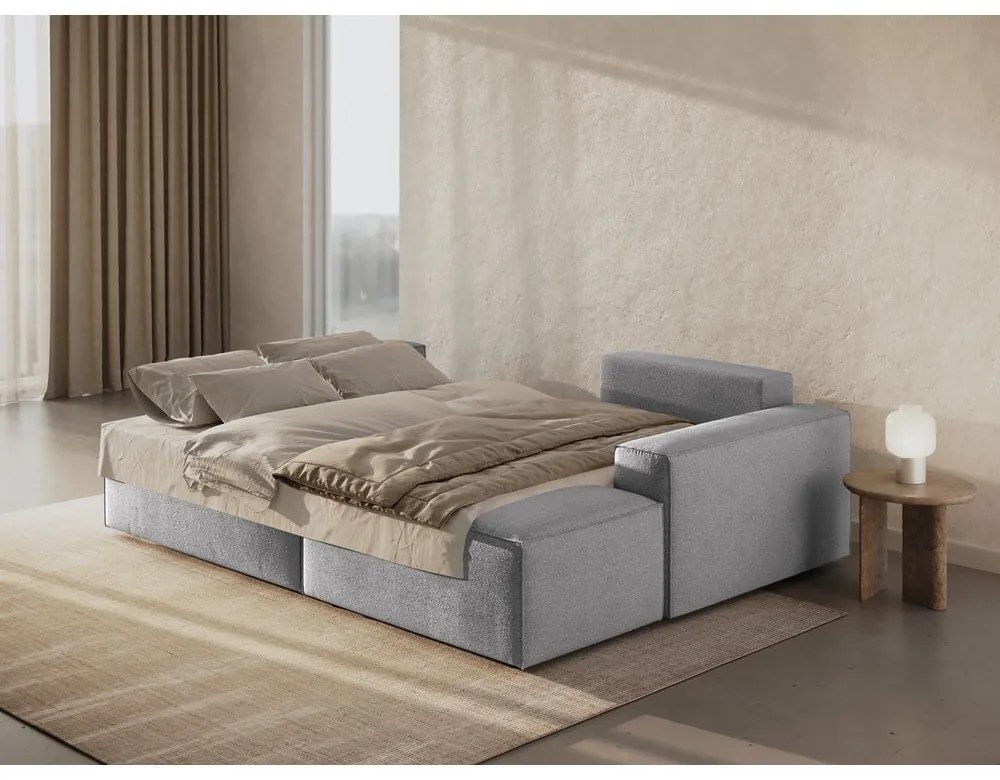Divano letto angolare grigio chiaro in tessuto bouclé (angolo destro) Jodie - Micadoni Home