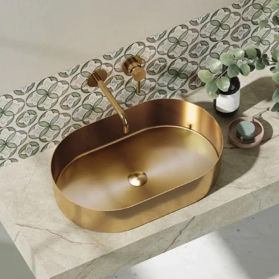 Lavabo Da Appoggio In Acciaio Inox 55x35 - Oro Rosa