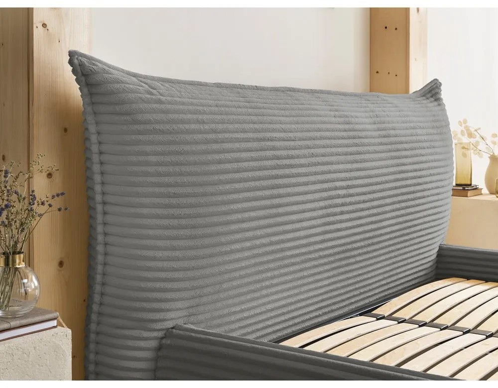 Letto matrimoniale grigio imbottito con spazio contenitivo con griglia inclusa 180x200 cm Jade – Bobochic Paris