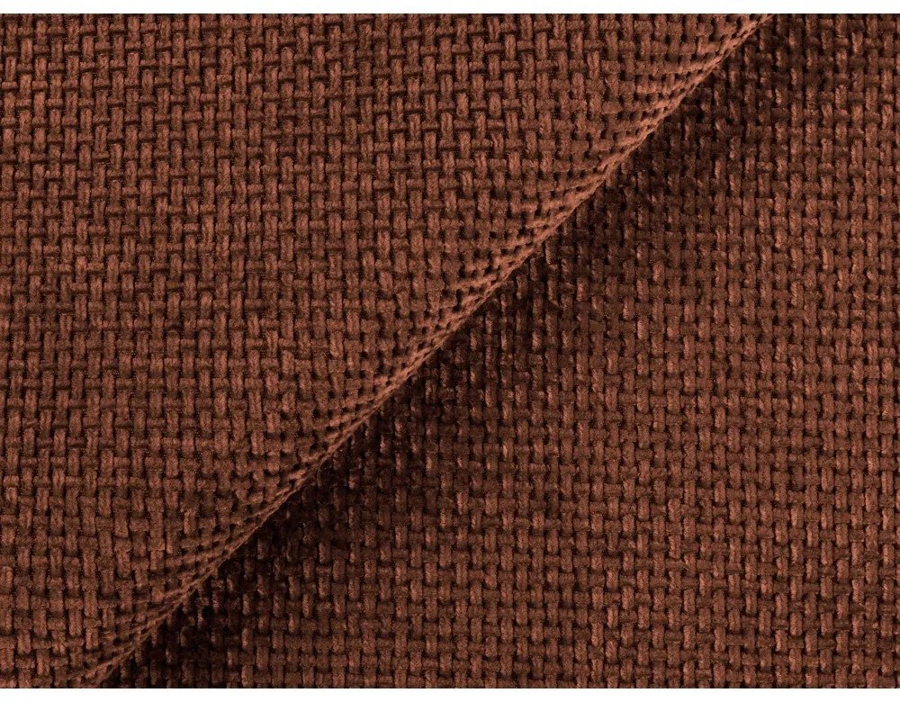 Divano angolare color terracotta allungabile/con contenitore (con penisola a sinistra/con chaise lounge) con rivestimento in ciniglia Mele – Makamii