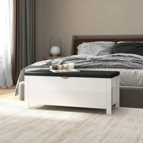 Contenitore con Cuscino Bianco Lucido 105x40x45cm Multistrato