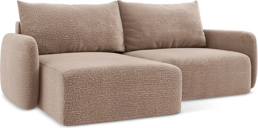 Divano angolare marrone chiaro allungabile/con contenitore (con penisola a sinistra) Kalena – Makamii