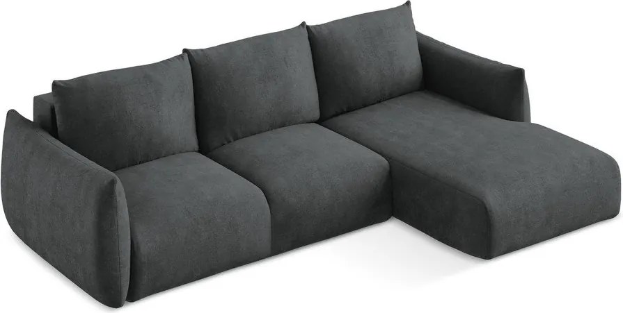 Divano angolare grigio scuro allungabile (con penisola a destra/con chaise lounge) con rivestimento in ciniglia Leila – Makamii